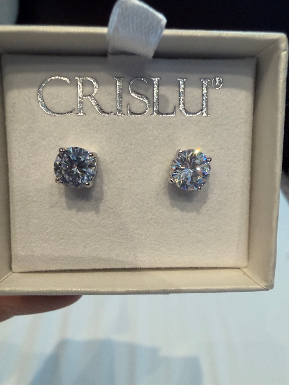 Clear Crystal Solitaire Stud Earrings - Sparkling Silver-Tone